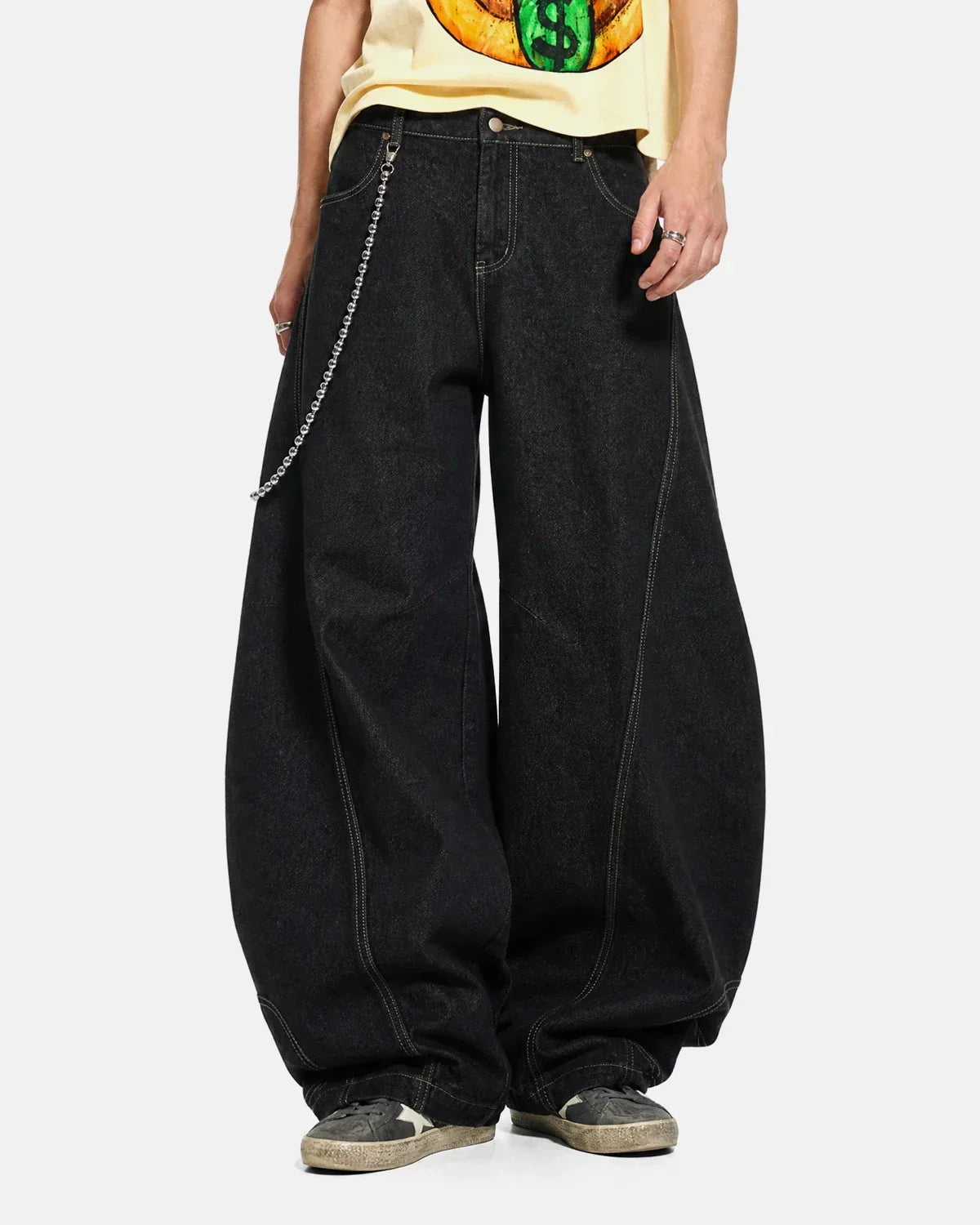 Raw Color Super Baggy Jeans by INFLATION Streetwear featuring oversized fit and raw color denim texture.