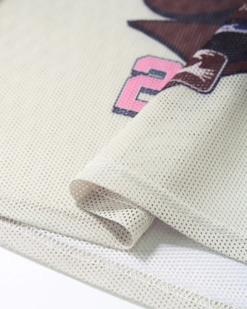 Retro Graphic Mesh Jersey T-shirt by INFLATION featuring vibrant streetwear-inspired design and breathable mesh fabric.