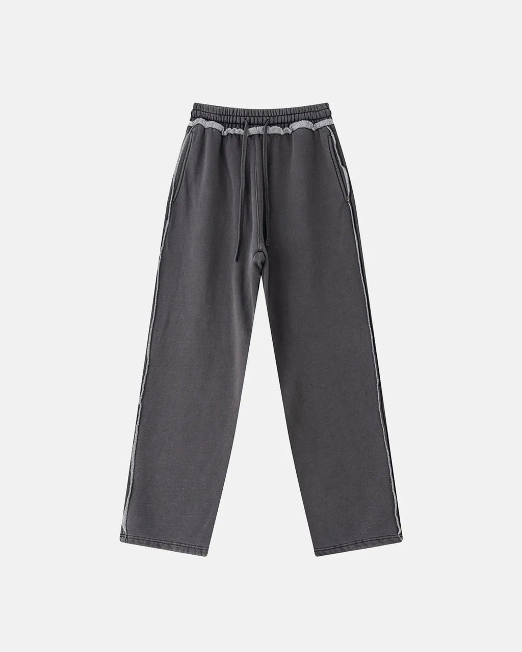 Inflation Streetwear patchwork straight-leg sweatpants, black pants with colorful patch details, casual and comfortable fit.