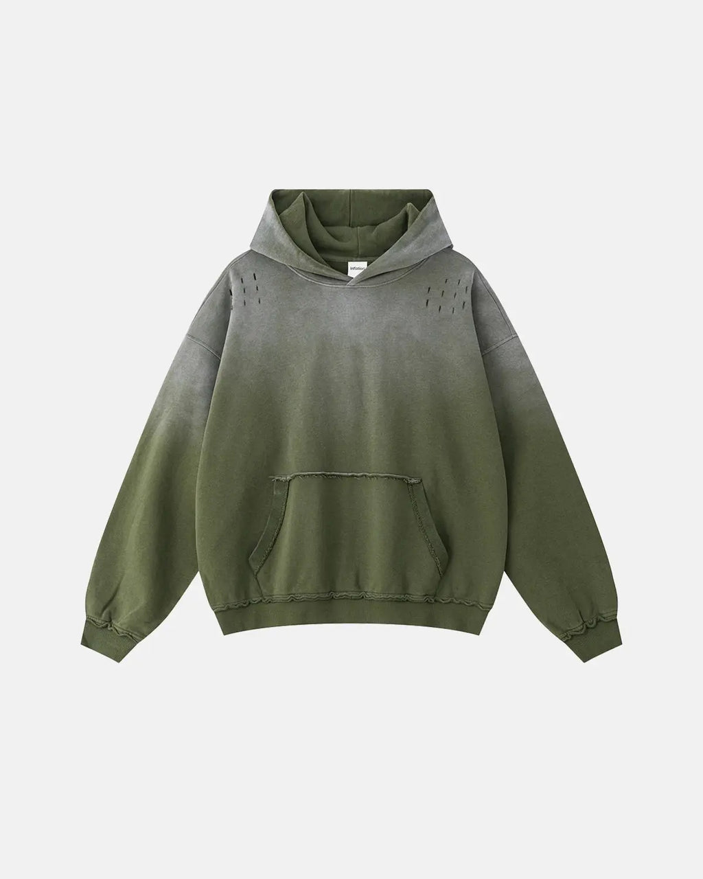 Inflation Streetwear Monkey Wash Ripped Hoodie featuring distressed fabric and casual fit, displayed on a hanger against a plain background.