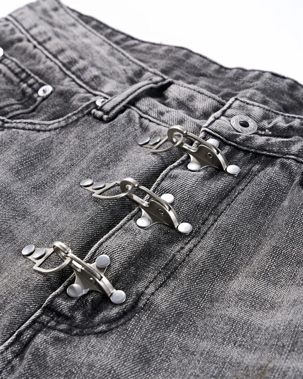 Inflation Streetwear metal clasp washed barrel jeans, casual pants with metal button details and relaxed fit, navy blue denim style