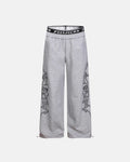Gothic layered baggy sweatpants by INFLATION featuring a loose fit, layered design, and streetwear style in black fabric.