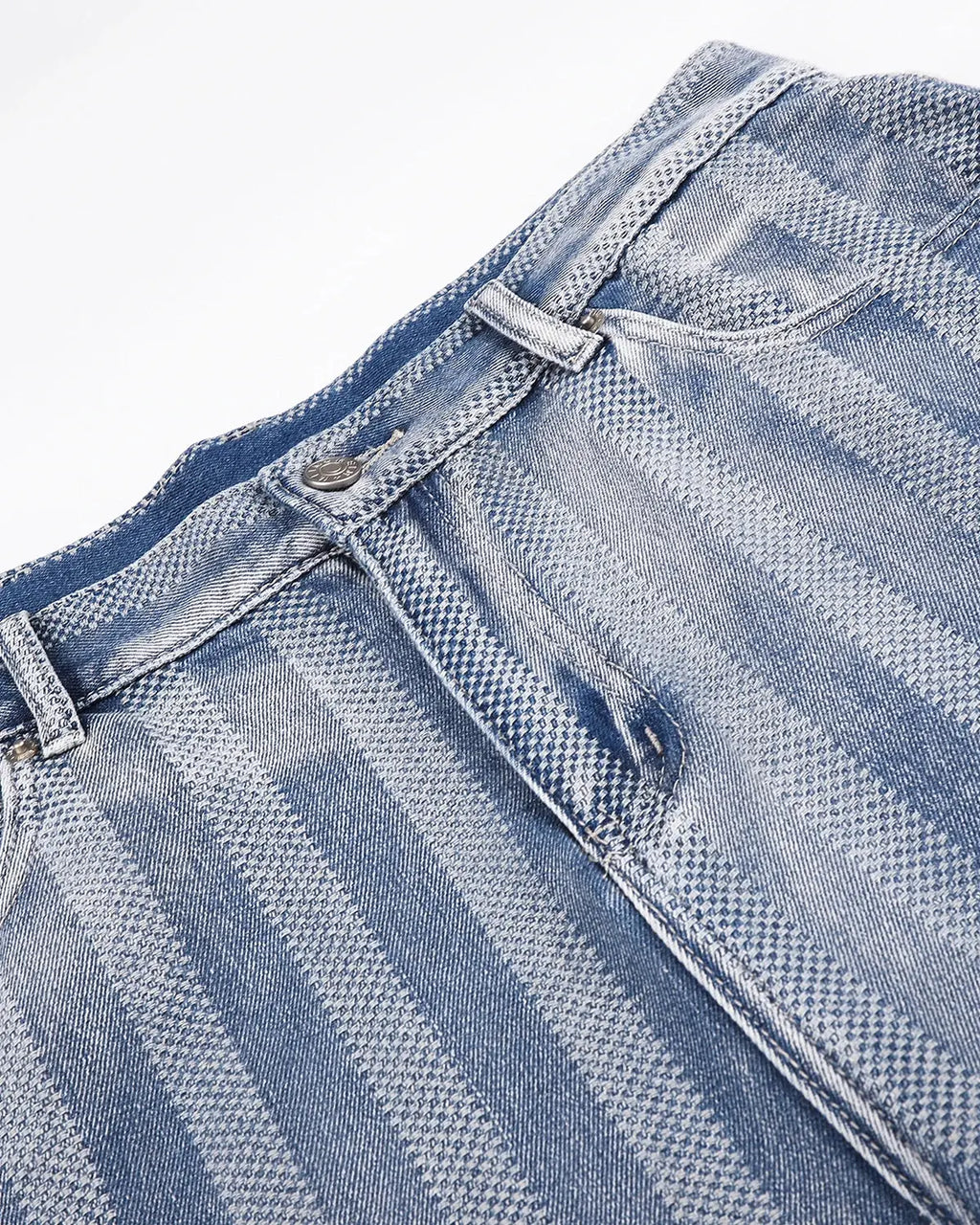 Woven texture baggy jorts from INFLATION streetwear, showing the relaxed fit and detailed fabric weave in neutral tones.