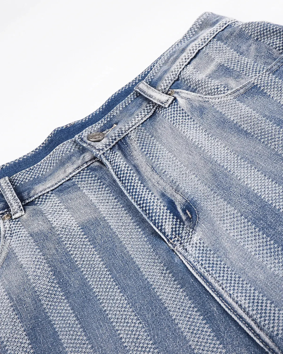 Woven texture baggy jorts from INFLATION streetwear, showing the relaxed fit and detailed fabric weave in neutral tones.