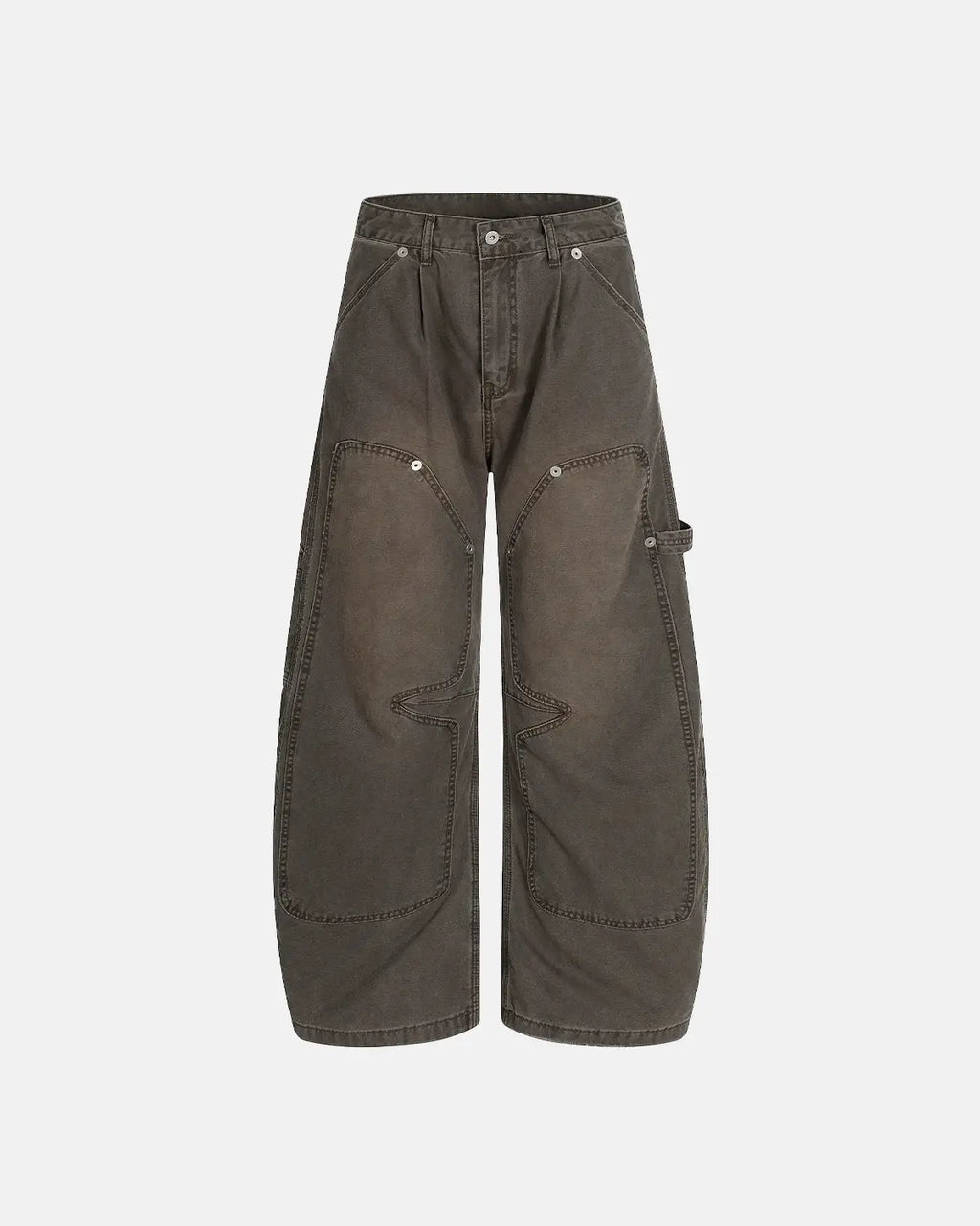 Washed barrel cargo pants from INFLATION's streetwear collection, featuring a relaxed fit and multiple utility pockets.