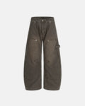 Washed barrel cargo pants from INFLATION's streetwear collection, featuring a relaxed fit and multiple utility pockets.