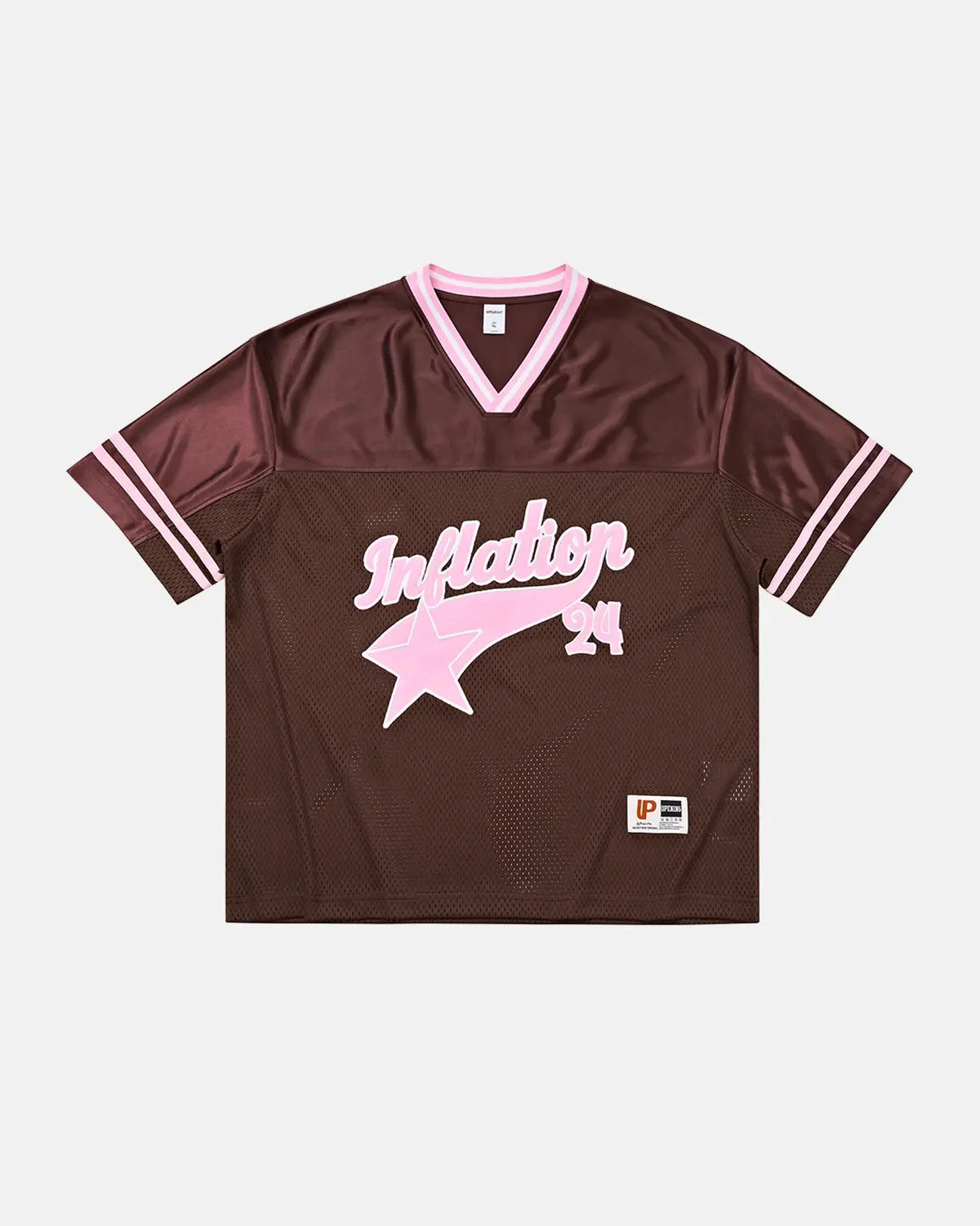 Inflation Streetwear mesh patchwork printing jersey, featuring breathable fabric with colorful patchwork design and sporty style.