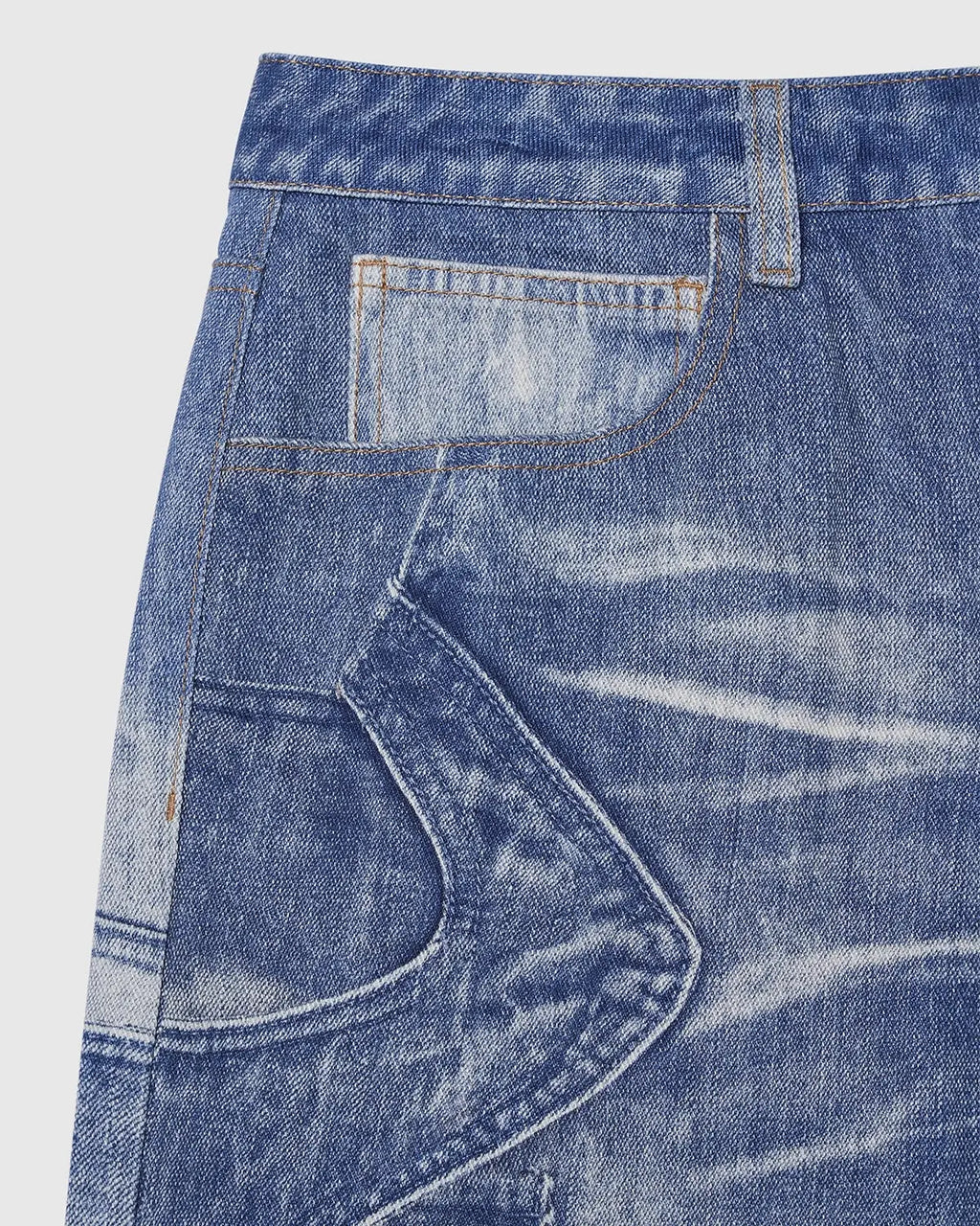 Inflation Digital Printing denim jeans featuring unique graphic design, slim fit, and classic five-pocket style on a casual streetwear look.