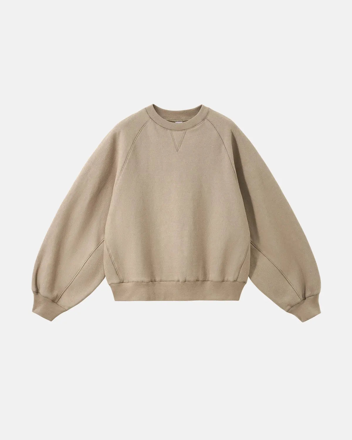 Inflation Streetwear batwing sleeve fleece crewneck sweatshirt with a relaxed fit and cozy fabric, shown on a model.