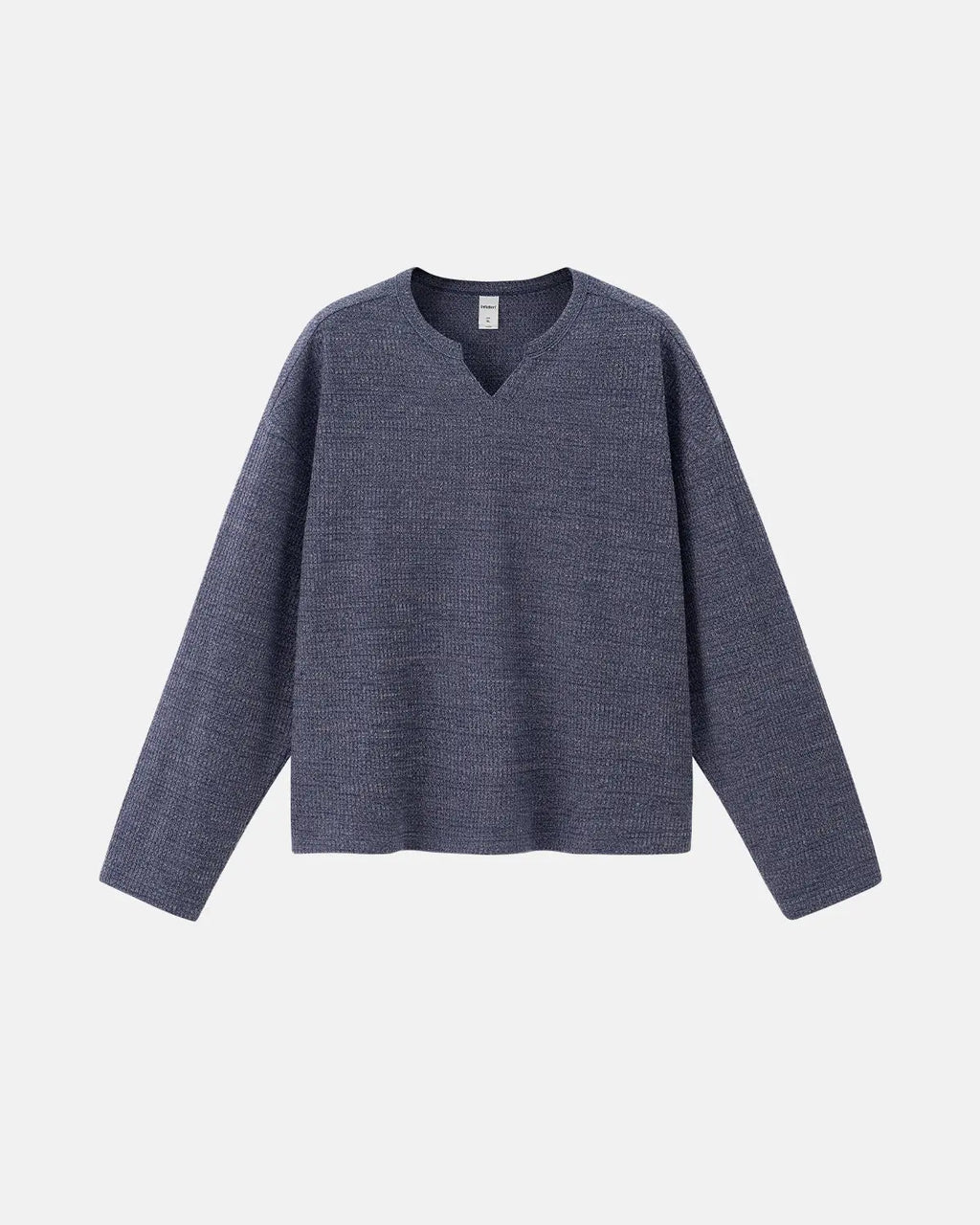 Inflation Streetwear V-neck long sleeve waffle T-shirt in neutral color, showcasing soft fabric and stylish fit.