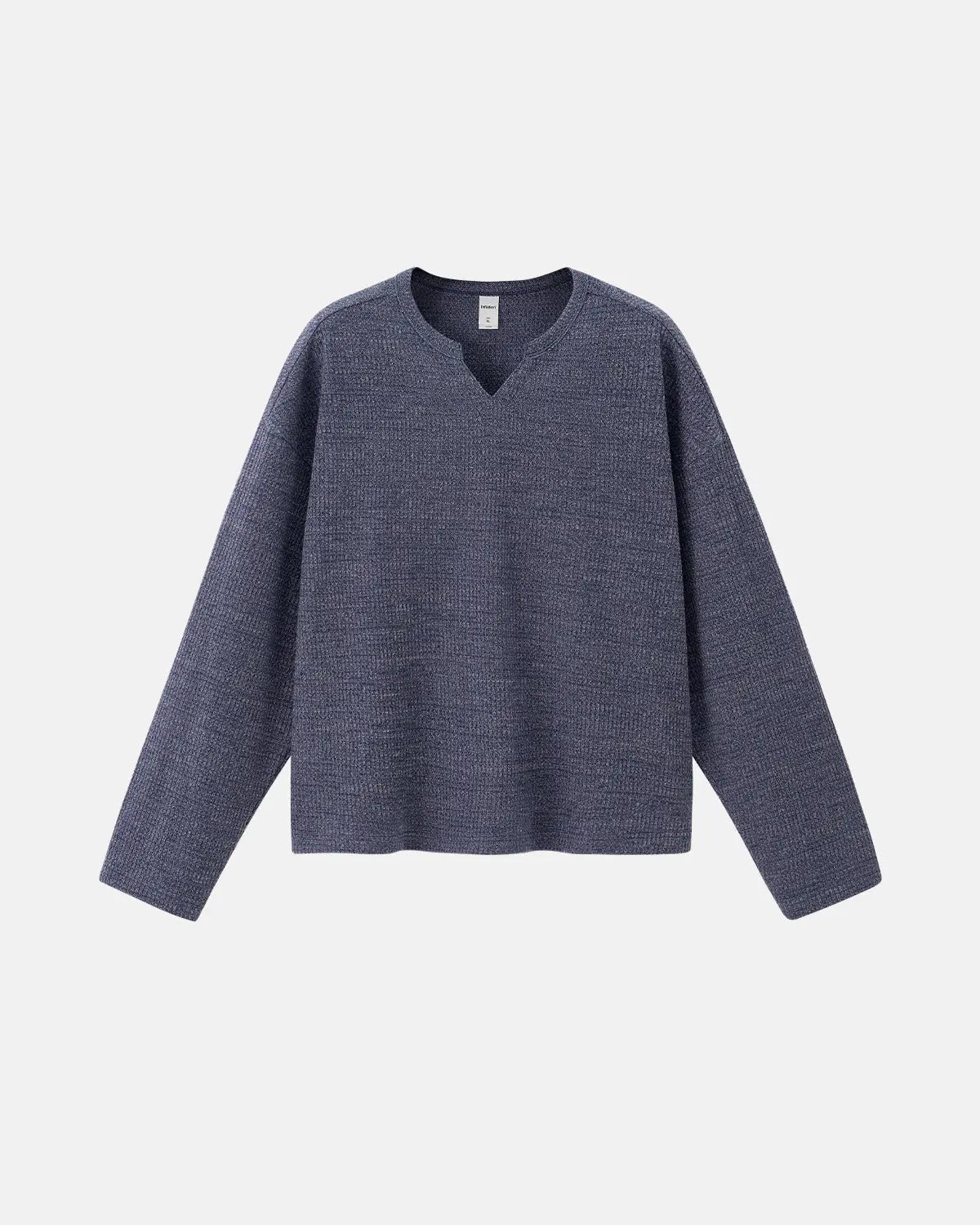 Inflation Streetwear V-neck long sleeve waffle T-shirt in neutral color, showcasing soft fabric and stylish fit.