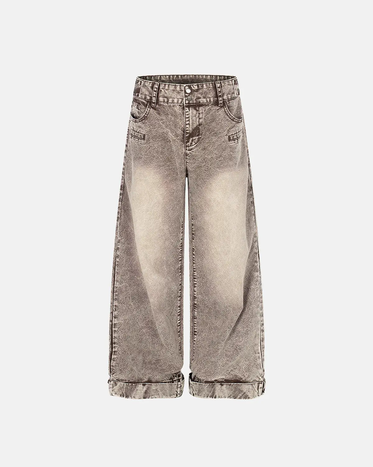 Retro washed wide-leg baggy jeans by INFLATION featuring a relaxed fit and distressed details, styled with casual streetwear.