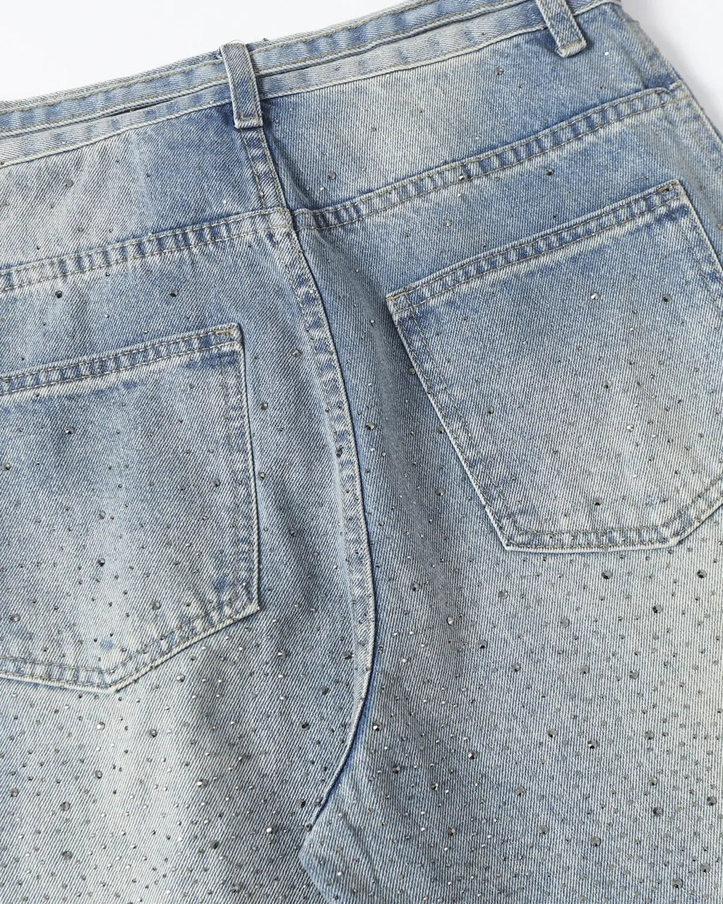Inflation Rhinestone Baggy Barrel Jeans with rhinestone details, streetwear style, relaxed fit, and trendy design.
