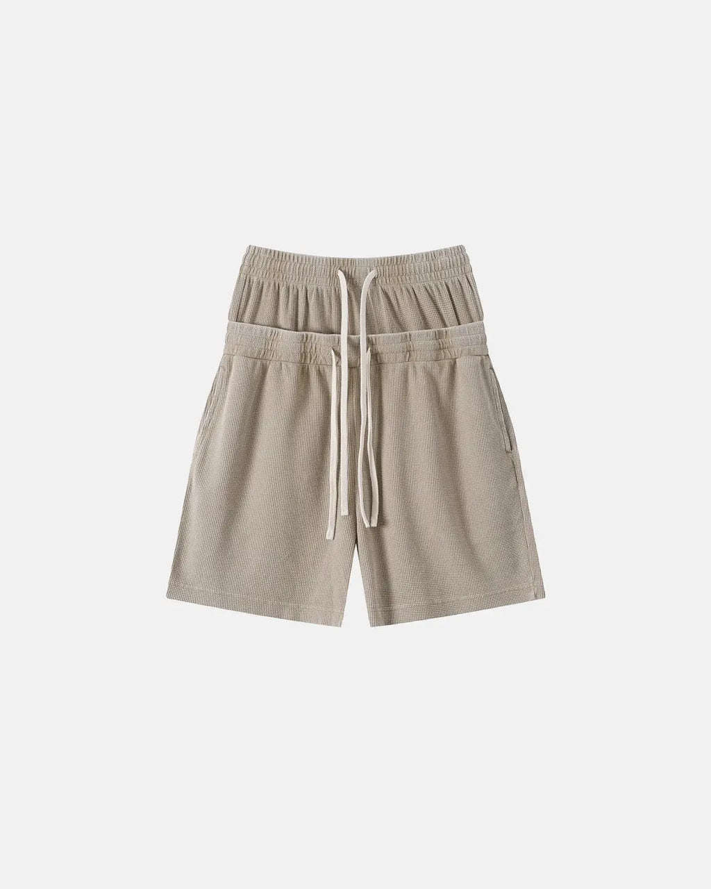 Inflation Double Waist Acid Wash Waffle Shorts, stylish streetwear pants with a unique washed texture and relaxed fit.
