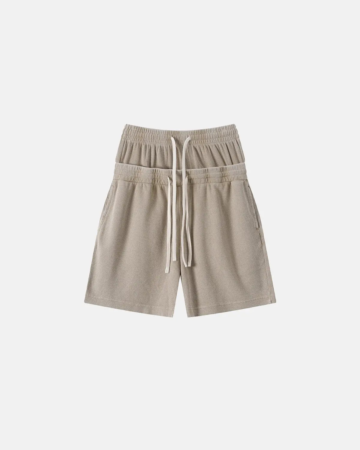 Inflation Double Waist Acid Wash Waffle Shorts, stylish streetwear pants with a unique washed texture and relaxed fit.