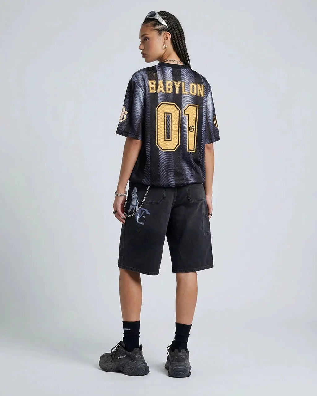 Inflation Streetwear gradient pattern mesh jersey T-shirt with vibrant colors and breathable fabric, styled for casual streetwear looks.