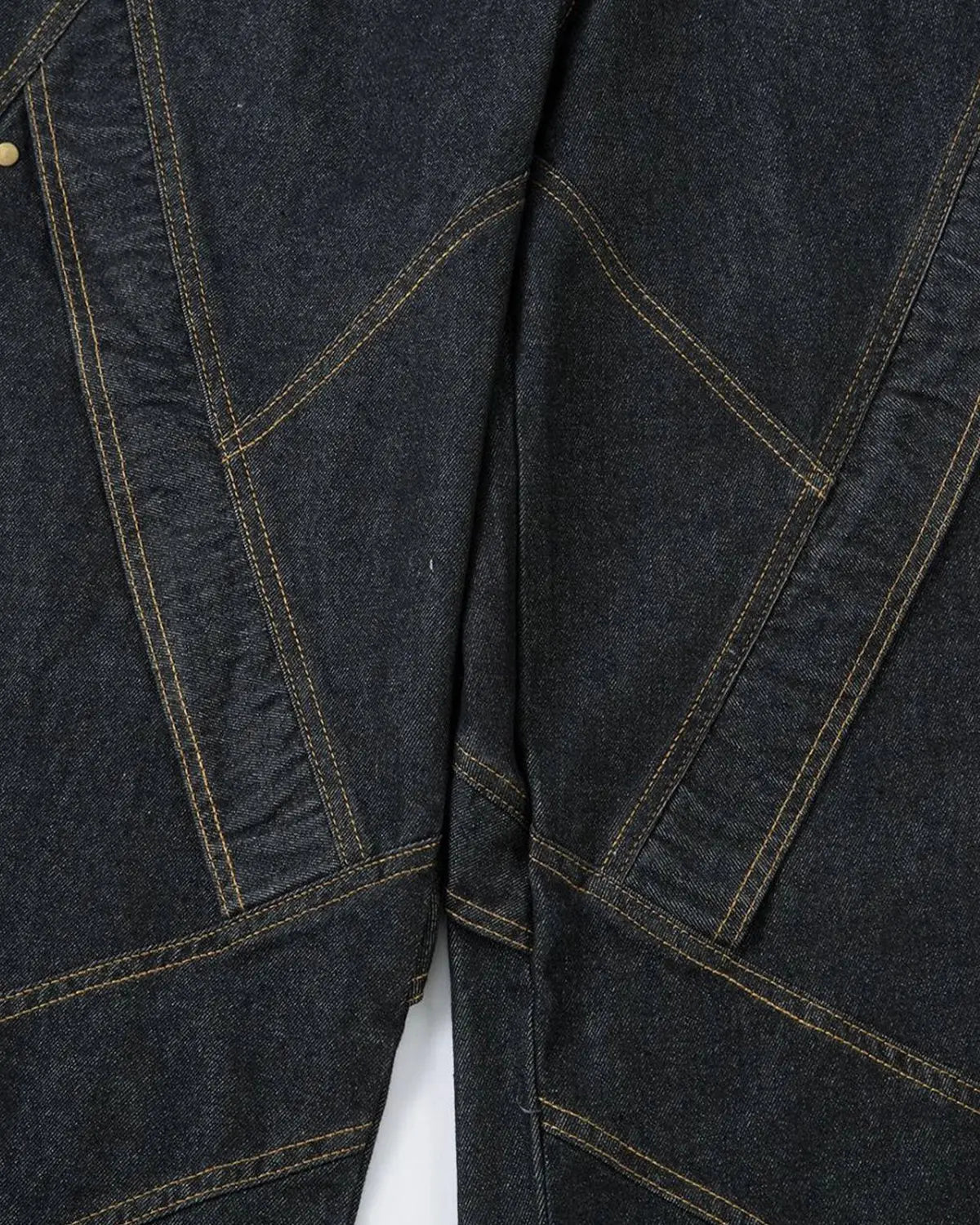 Inflation Stitching Button Up Baggy Jeans showing relaxed fit, detailed stitching, and casual streetwear style on model.