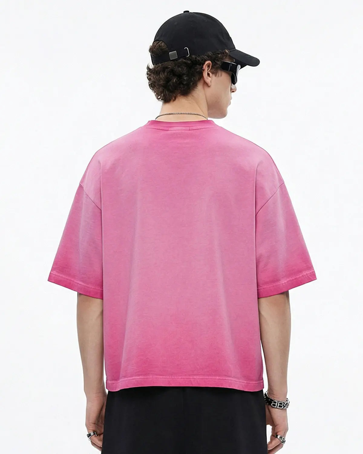 Inflation Streetwear monkey washed dyed fade boxy T-shirt displayed on a hanger with a relaxed fit and unique dye pattern.