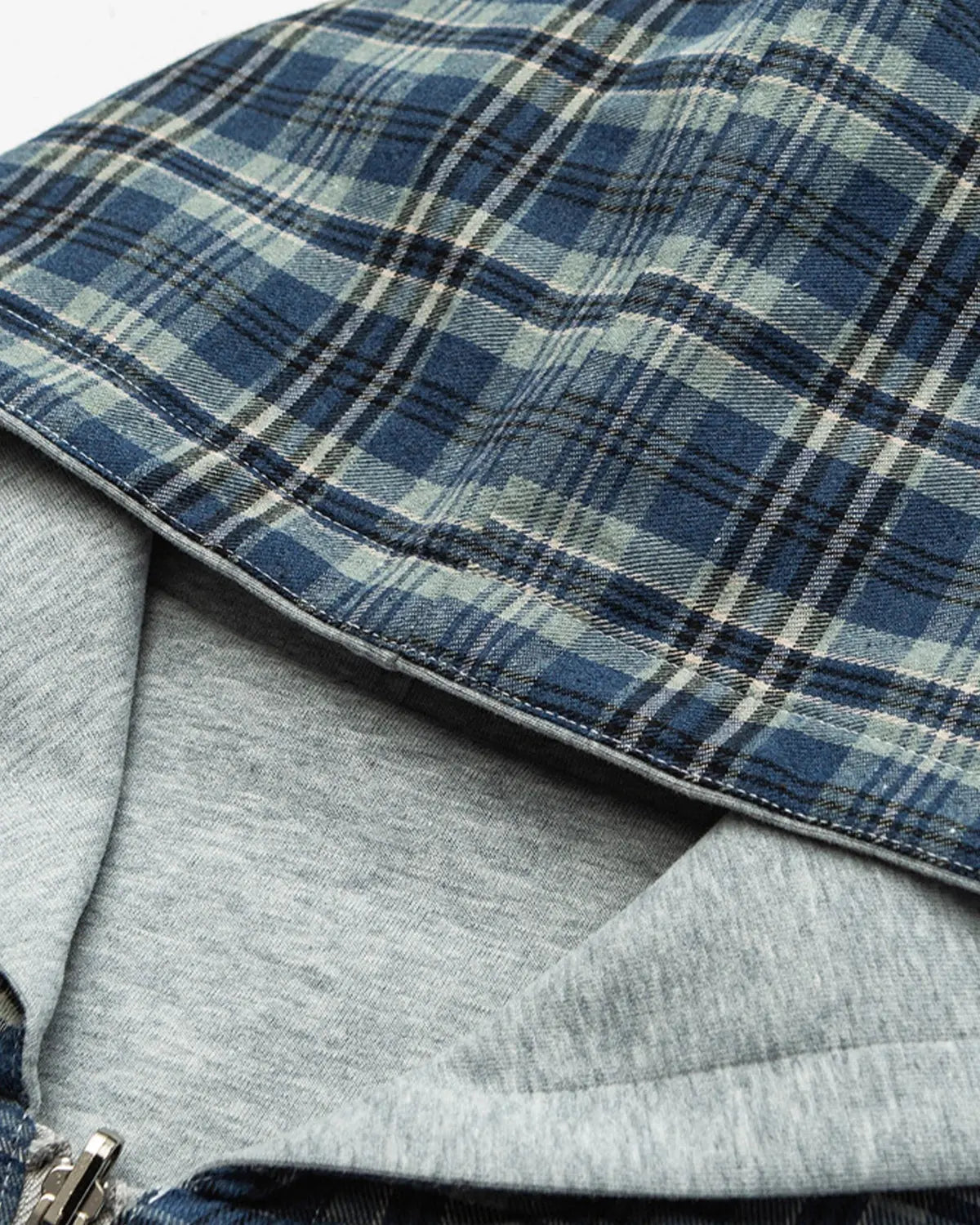 Reversible plaid cropped hoodie by INFLATION Streetwear, showing both plaid and solid sides, stylish casual streetwear fashion.