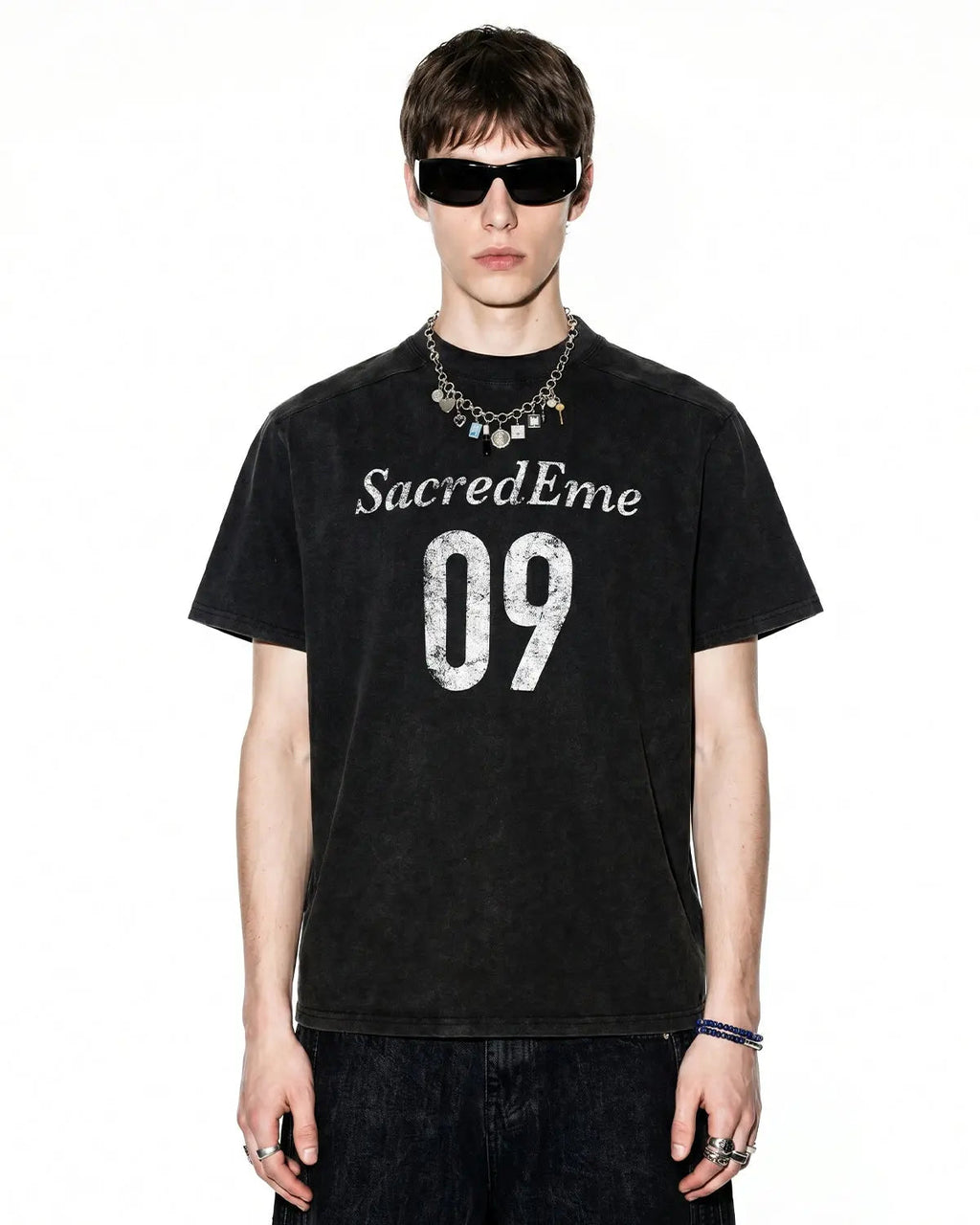 Inflation Streetwear distressed spray wash graphic T-shirt with bold print and casual fit, featuring a modern streetwear style.