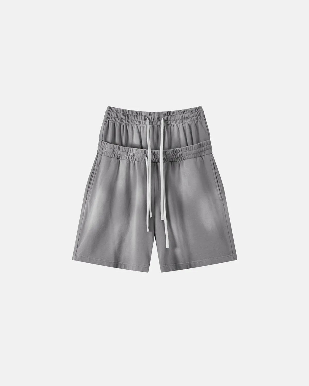 Inflation Streetwear Double Waist Monkey Wash Sweat Shorts, showing the stylish black shorts with an elastic waistband and relaxed fit.