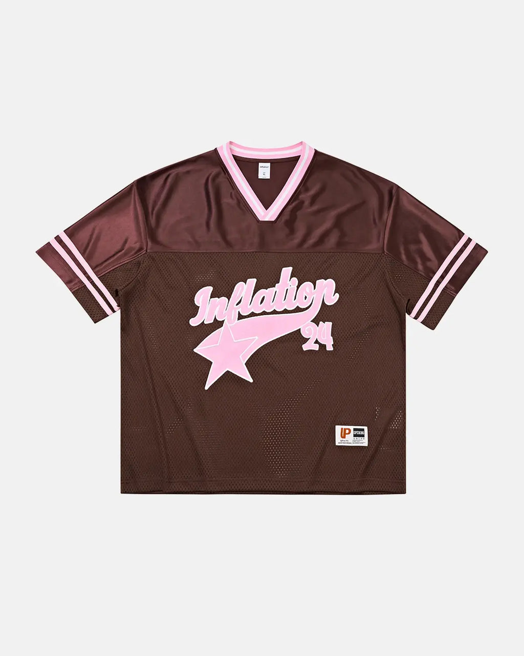 Inflation Streetwear mesh patchwork printing jersey featuring colorful patchwork design and lightweight breathable fabric.