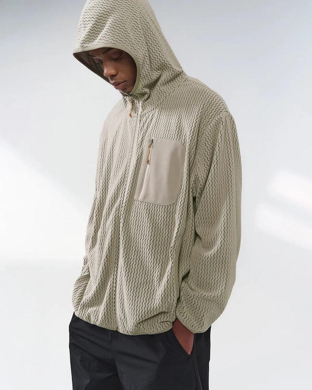 Inflation Wave Fleece Zip-Up Jacket in light fleece fabric, featuring a stylish zip front and casual streetwear design.