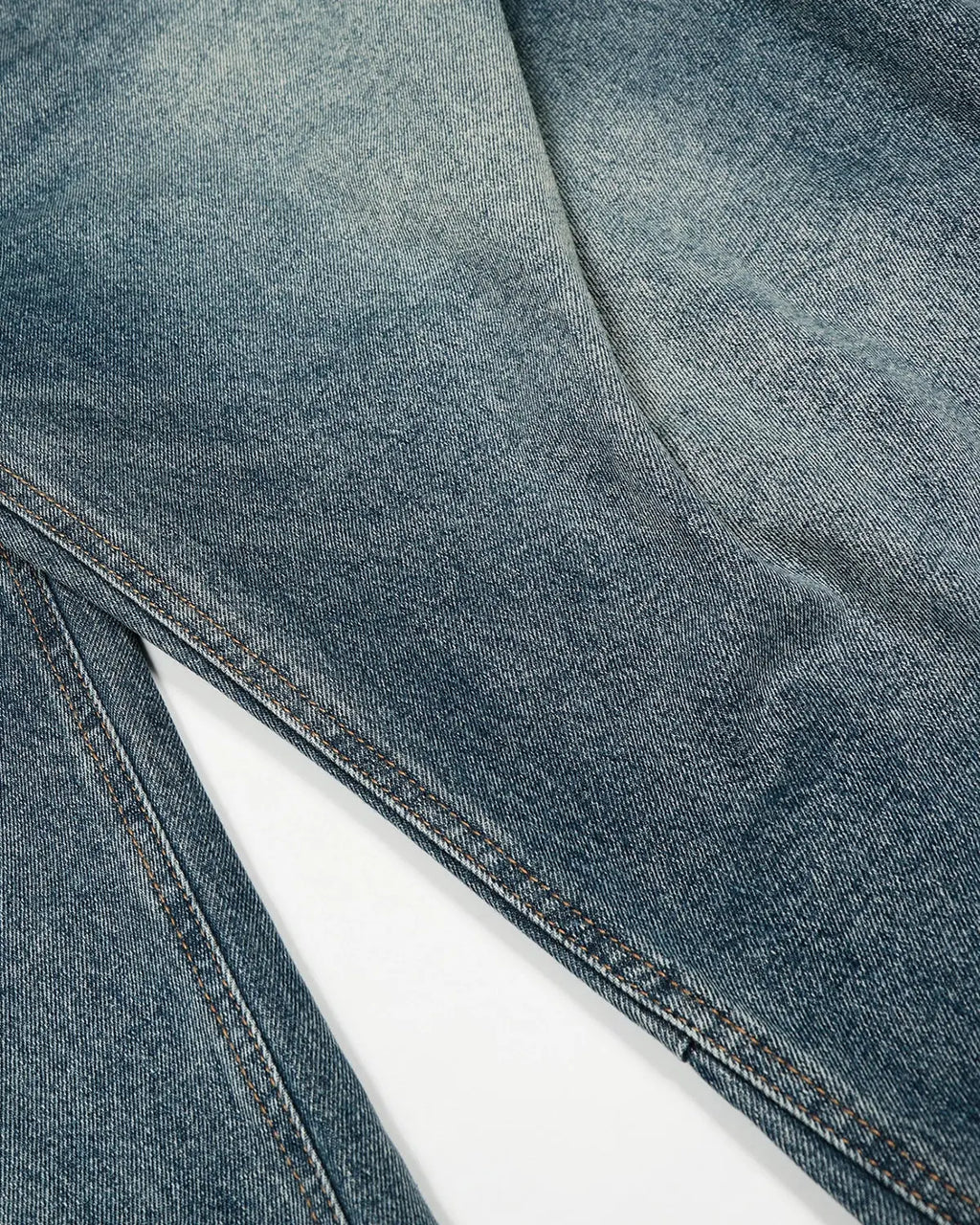 Inflation Streetwear Whisker Acid Washed Barrel Jeans, showing distressed denim with a relaxed fit and acid wash finish.