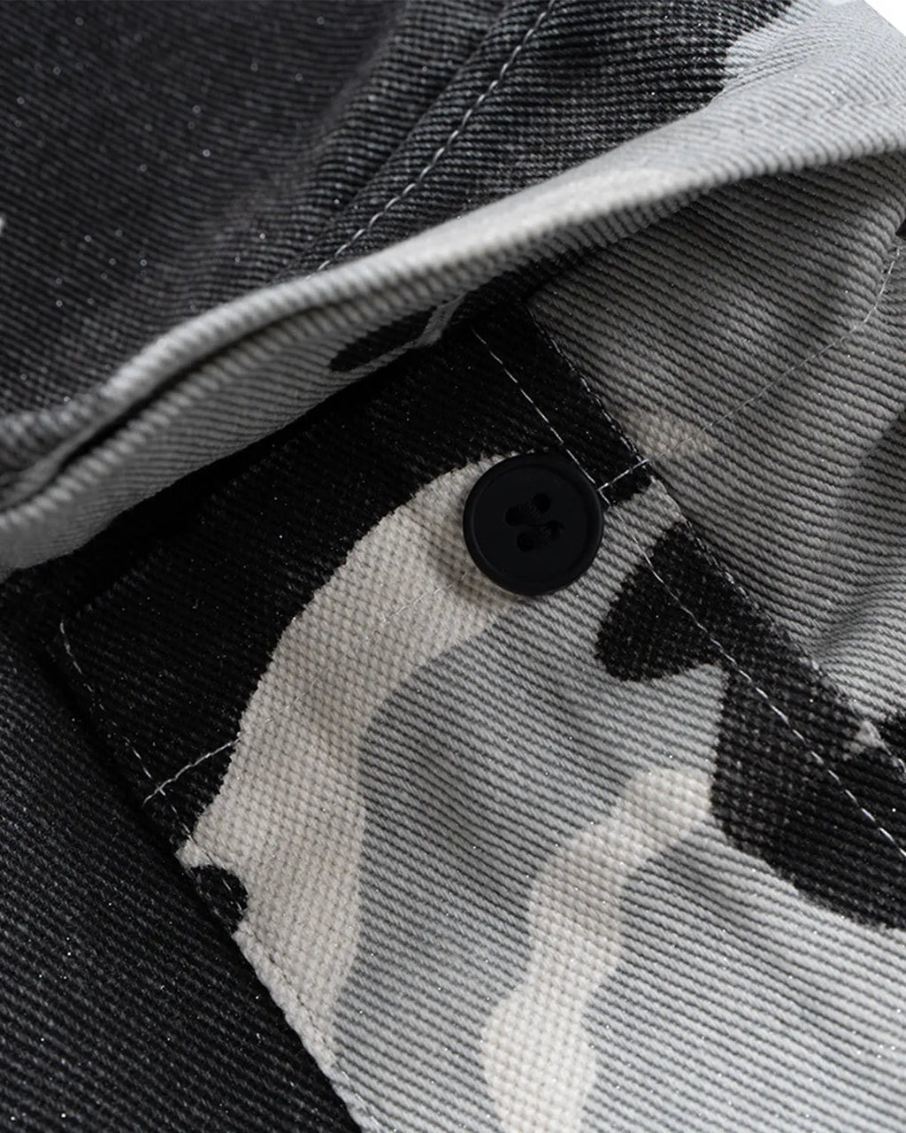 Inflation Glitter Camo Cargo Longline Shorts, stylish pants with glitter camo pattern and cargo pockets, streetwear design.