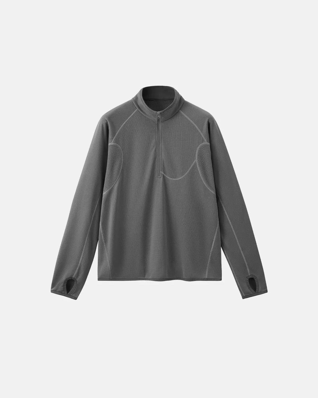 Inflation Streetwear breathable grid fleece half-zip sweatshirt in black, showing textured fabric and half-zip collar detail.