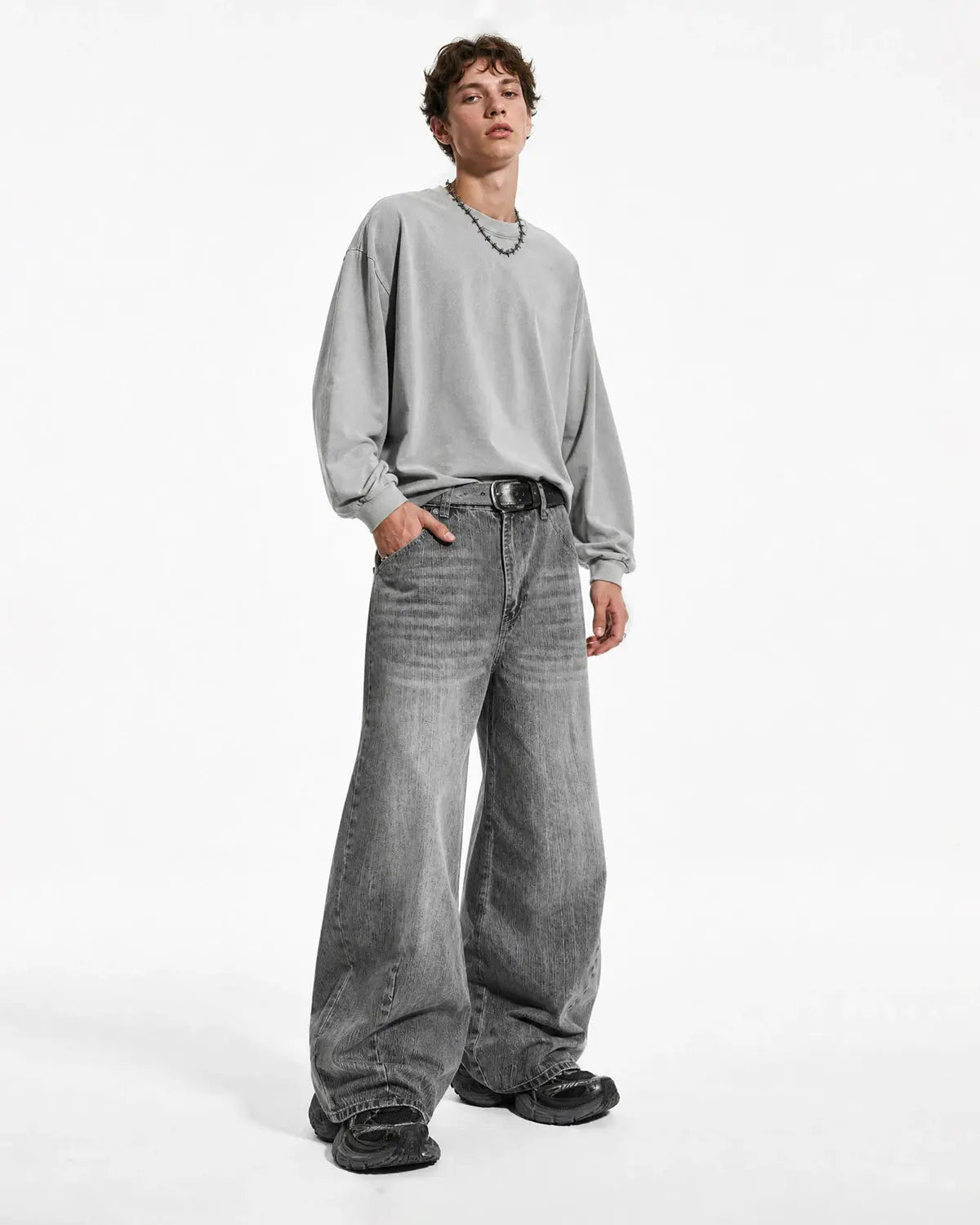 Inflation Streetwear bamboo weave barrel jeans, men's casual pants with unique textured bamboo pattern and relaxed fit.