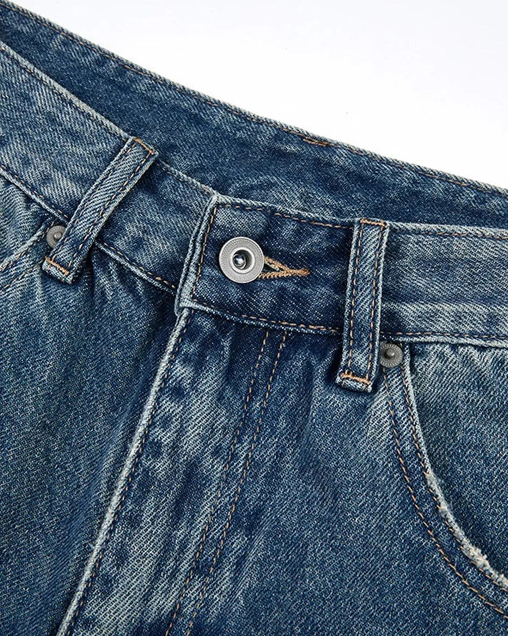 Heavy washed distressed baggy jorts by INFLATION, denim pants with ripped details and a relaxed, oversized fit.