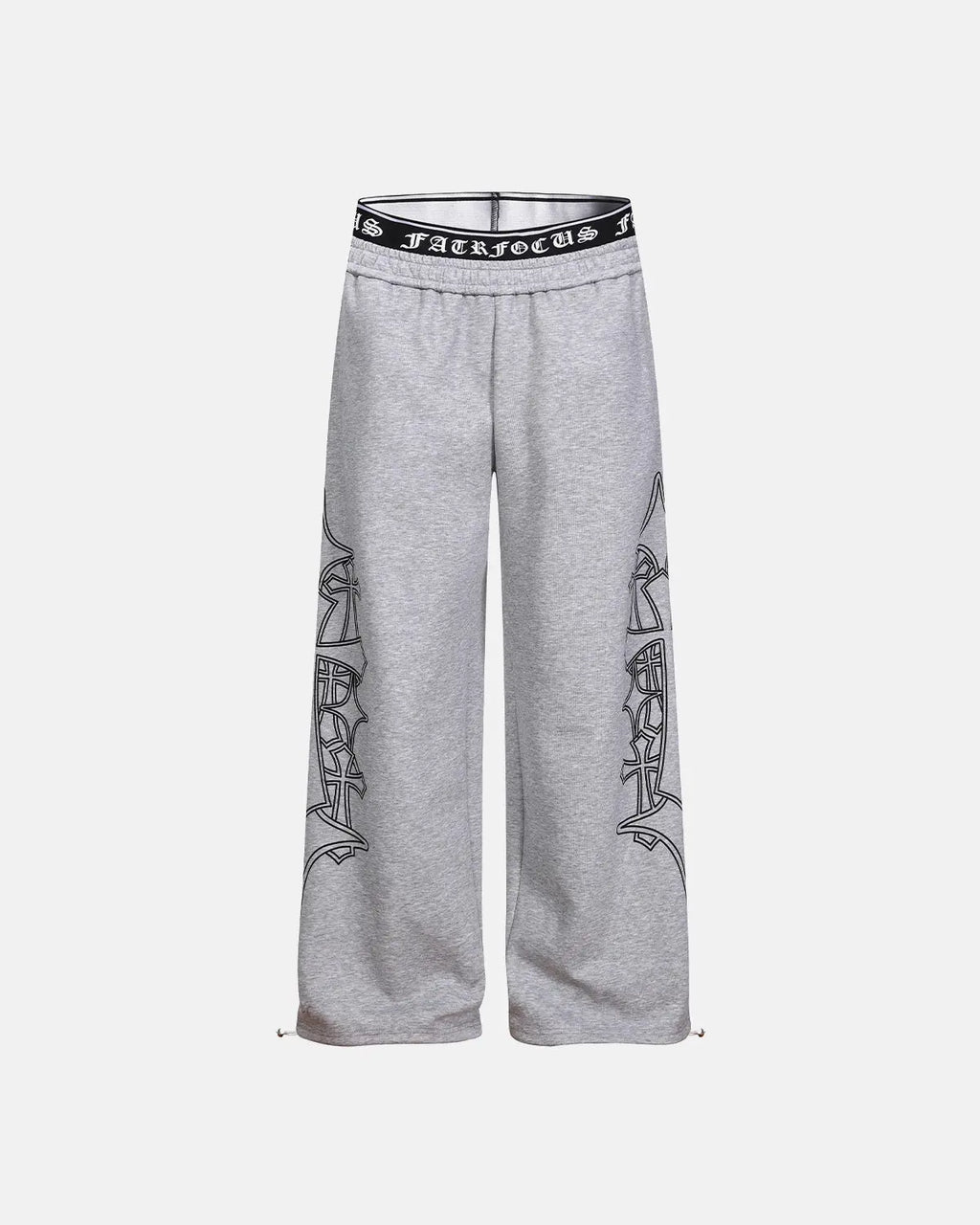 Gothic layered baggy sweatpants by INFLATION featuring dark fabric, oversized fit, and streetwear-inspired design.