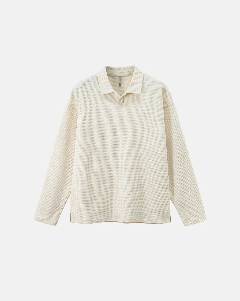 Inflation Streetwear waffle long sleeve polo shirt, casual men's T-shirt with textured fabric and classic collar detail.