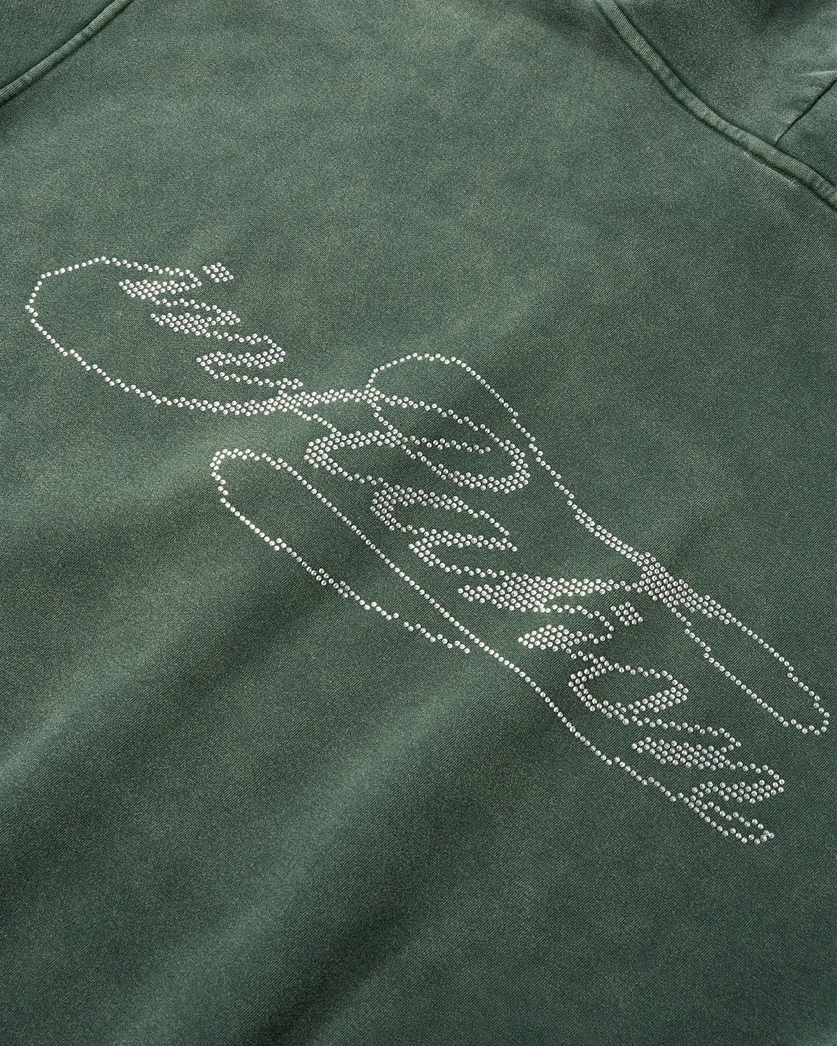 Inflation Streetwear rhinestone distressed washed zip-up hoodie with sparkling embellishments and casual, trendy style.