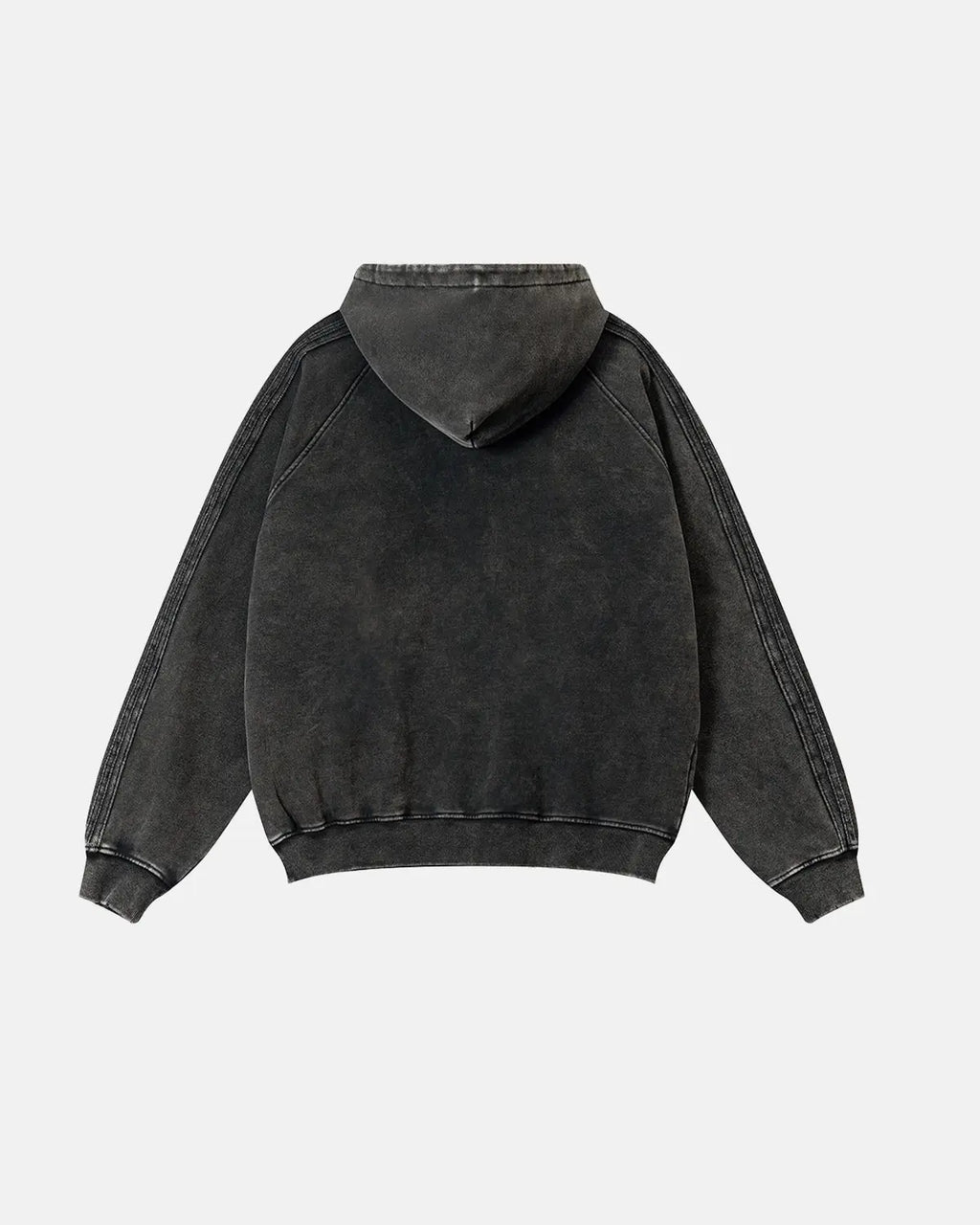 Inflation Streetwear frayed seam acid wash hoodie with distressed details, casual streetwear style, front view