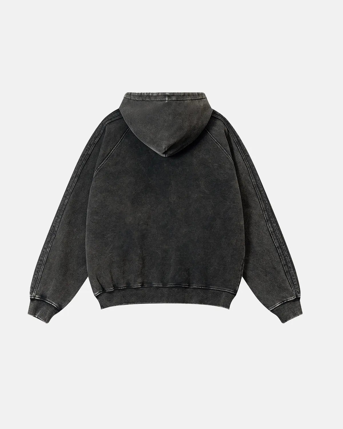 Inflation Streetwear frayed seam acid wash hoodie with distressed details, casual streetwear style, front view