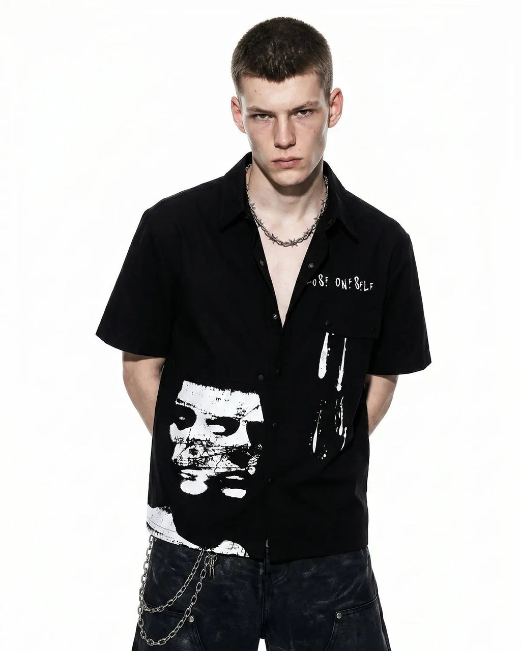Inflation Streetwear abstract graphic print shirt featuring bold, colorful designs on a casual fashion shirt.