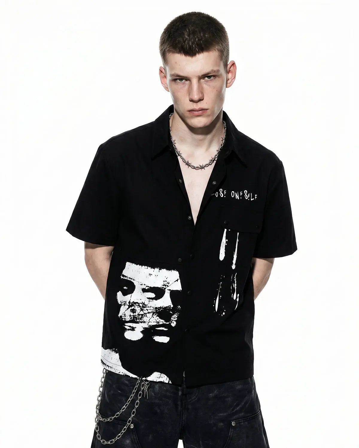 Inflation Streetwear abstract graphic print shirt featuring bold, colorful designs on a casual fashion shirt.