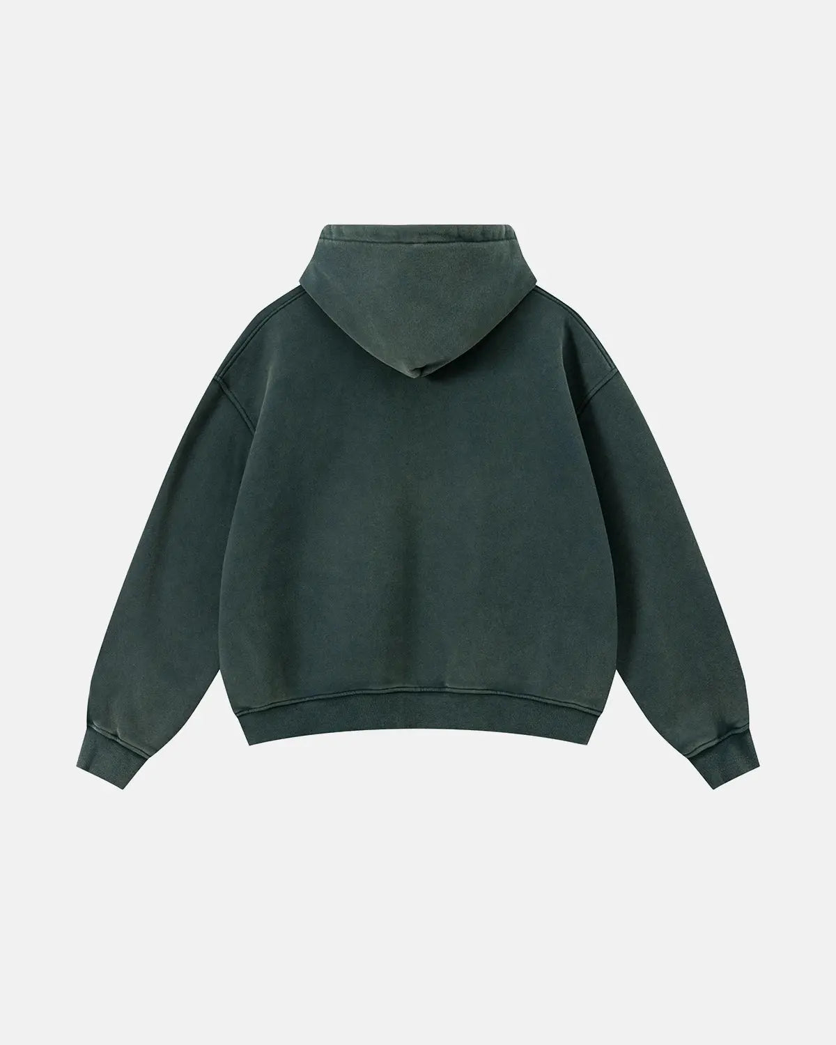Vintage washed fleece boxy zip hoodie by INFLATION, featuring a relaxed fit and soft, textured fabric in a casual streetwear style.