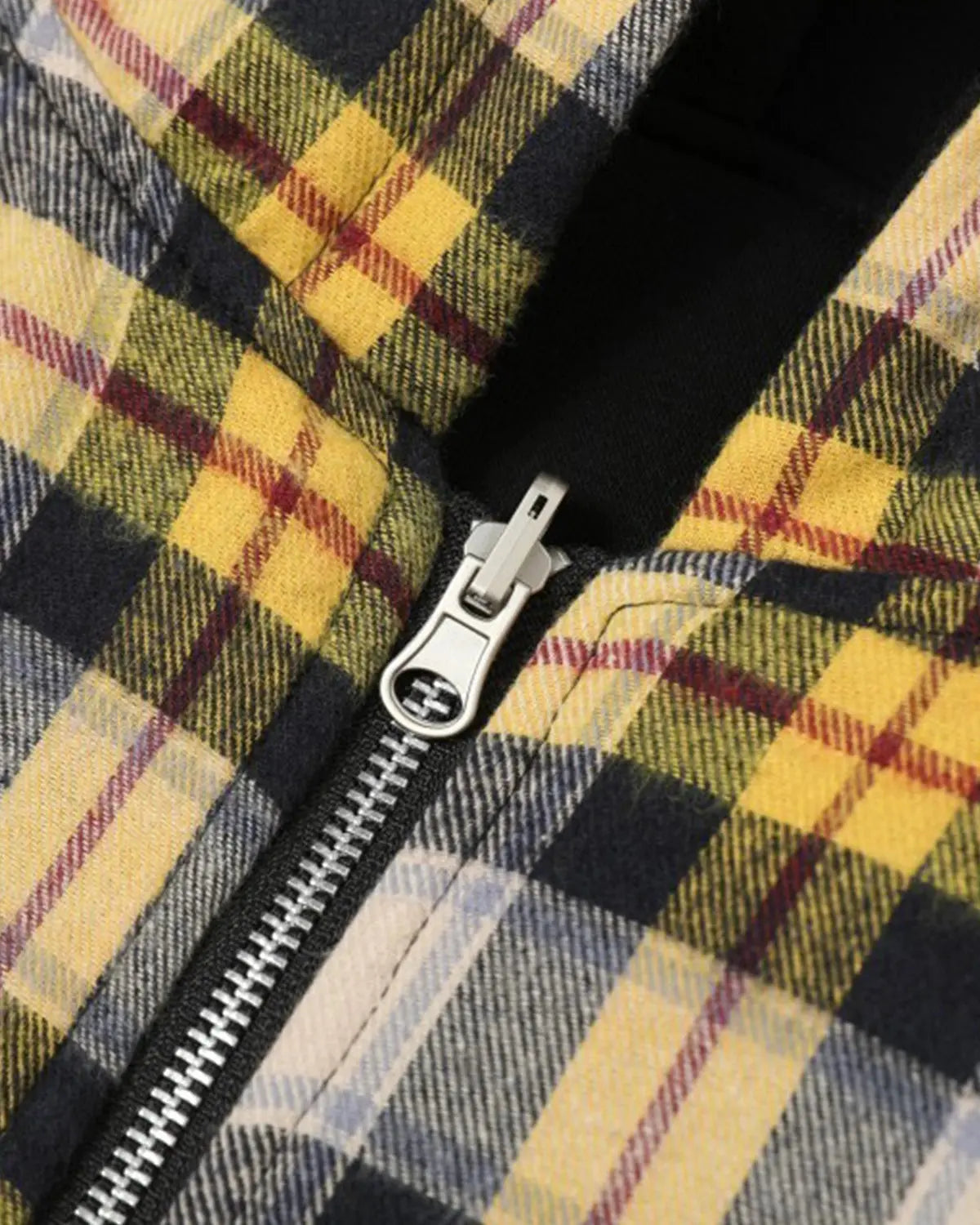 Reversible plaid zip-up hoodie from INFLATION Streetwear with bold plaid pattern and comfortable fit.