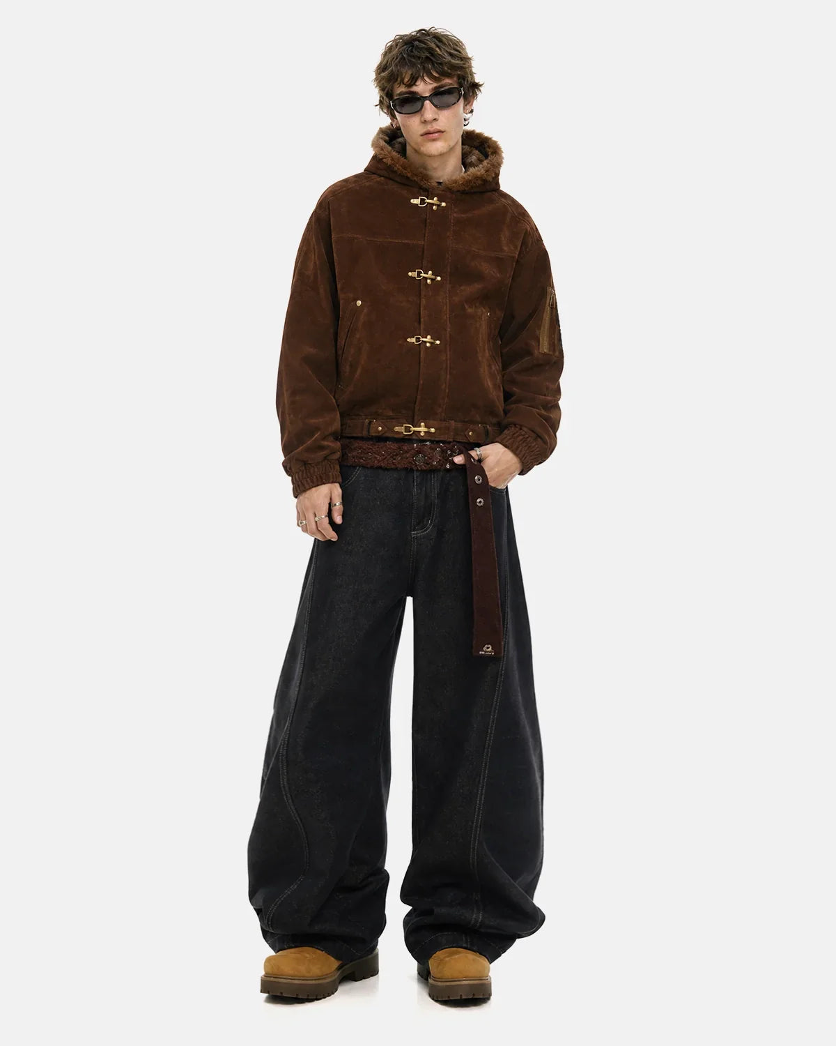 Inflation Streetwear faux fur lined clasp bomber jacket in black, featuring a front zipper and cozy interior for casual style.