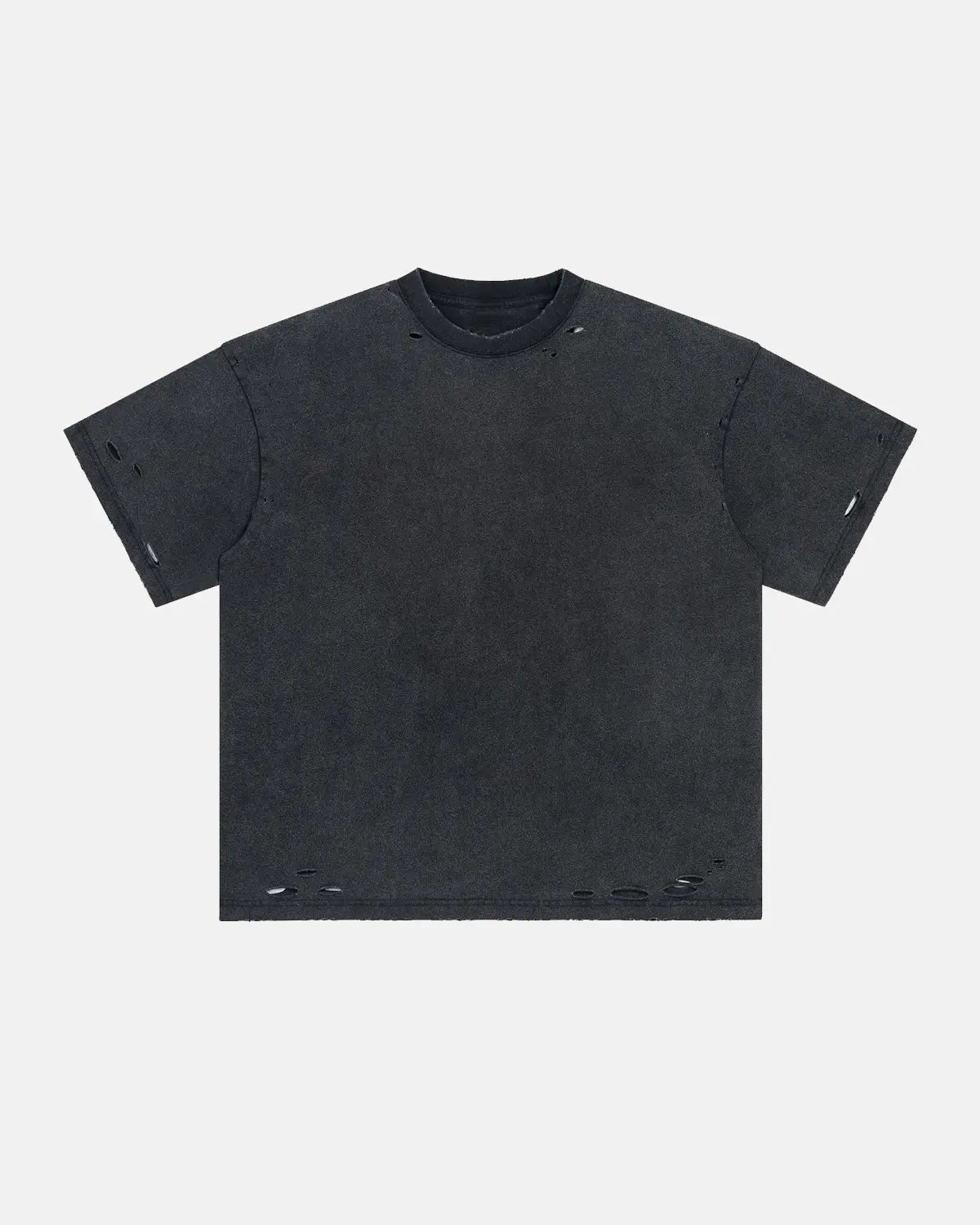 Inflation Streetwear ripped distressed washed oversized T-shirt with frayed edges and worn details, casual streetwear fashion.