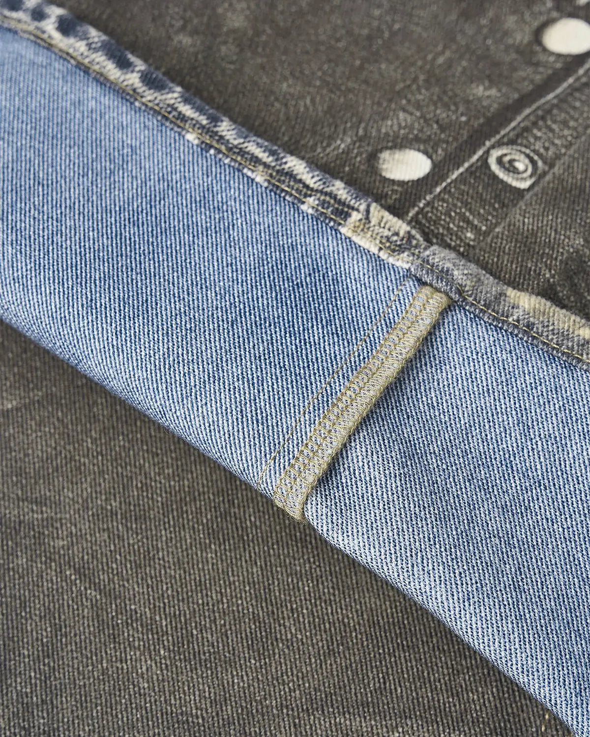 Colorblock digital printing cotton jeans by INFLATION featuring vibrant color panels and classic denim styling.