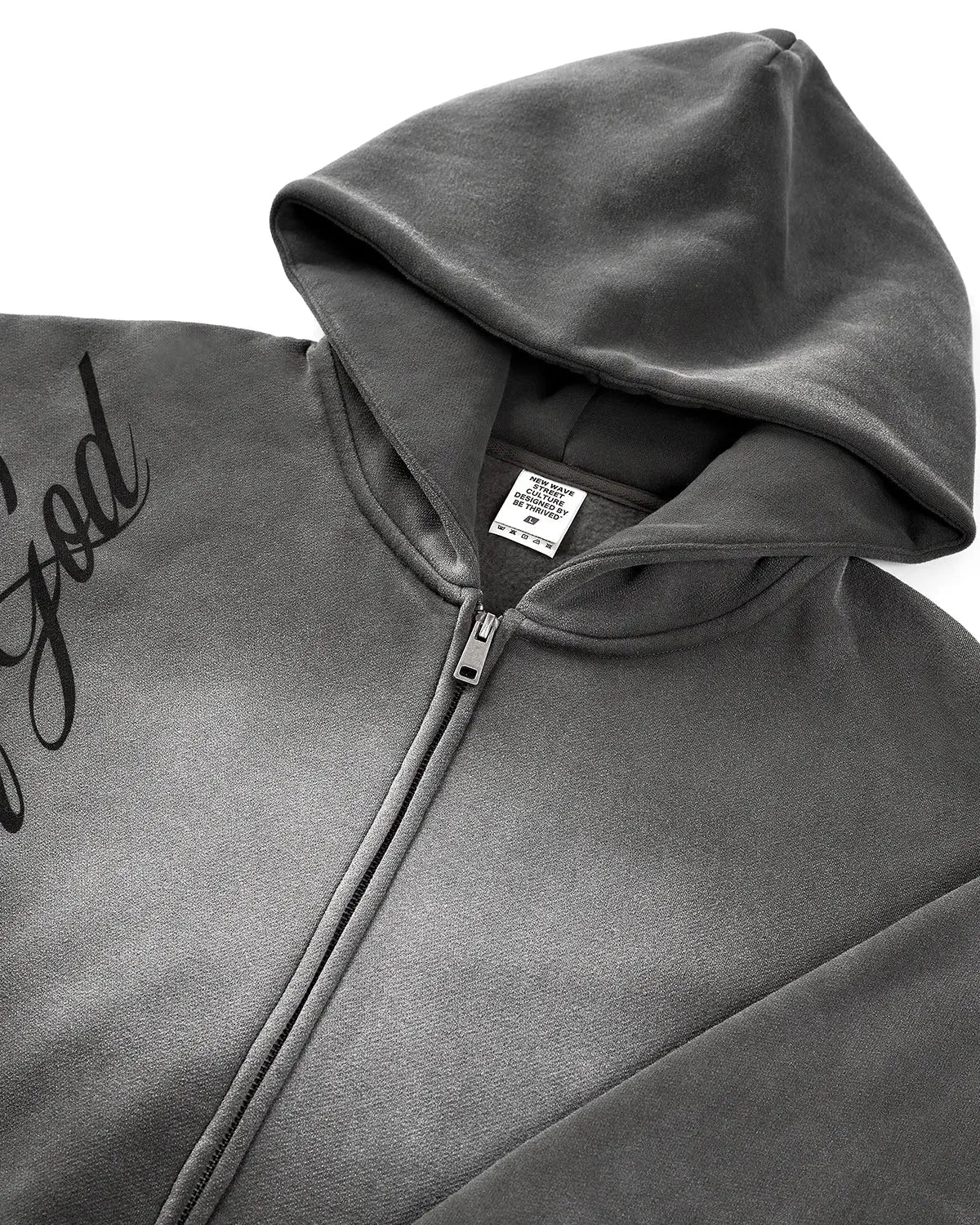 Inflation streetwear acid wash zip-up hoodie with a relaxed fit, featuring a front zipper and casual street style design.