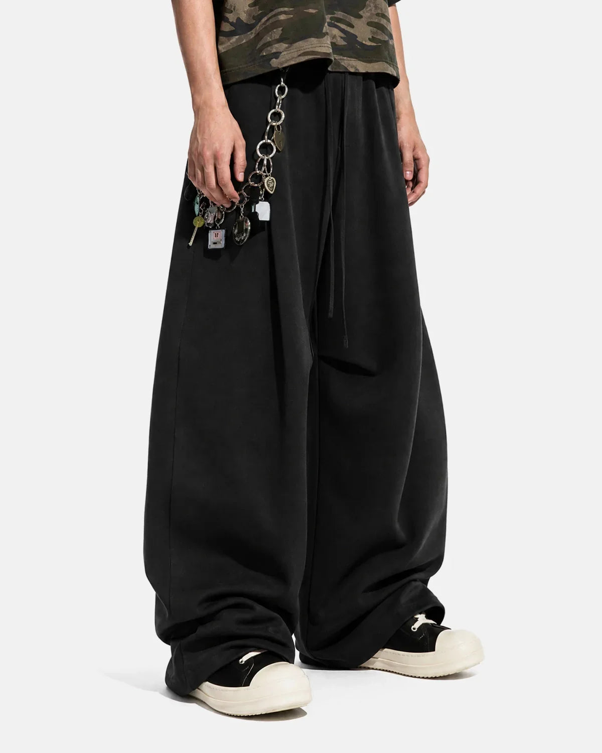 Light beige cotton linen wide-leg pants by INFLATION Streetwear, relaxed fit with a flowy silhouette and wide waistband.