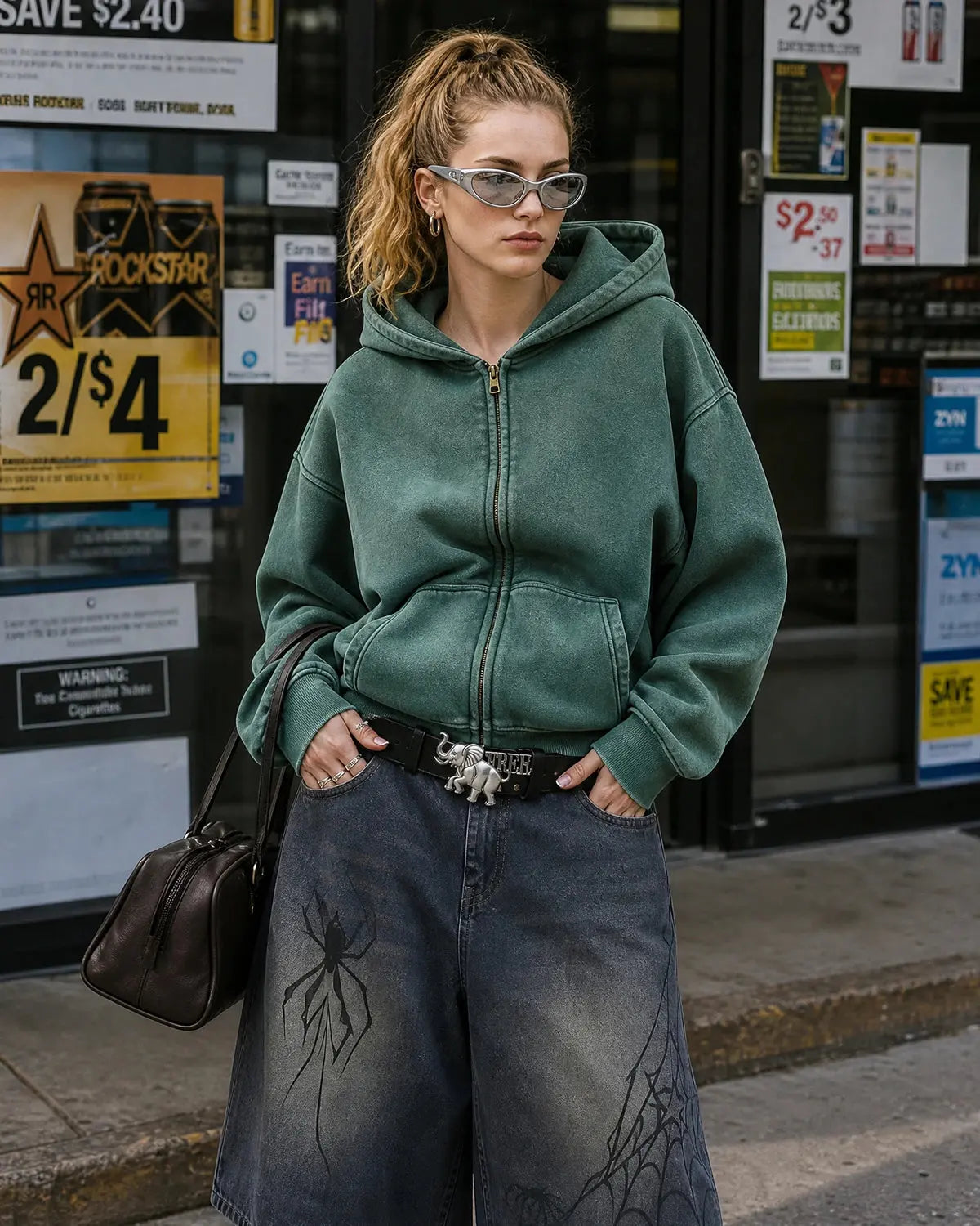 Inflation washed distressed fleece zip-up hoodie with a casual fit and distressed detailing, perfect for comfortable casual wear.