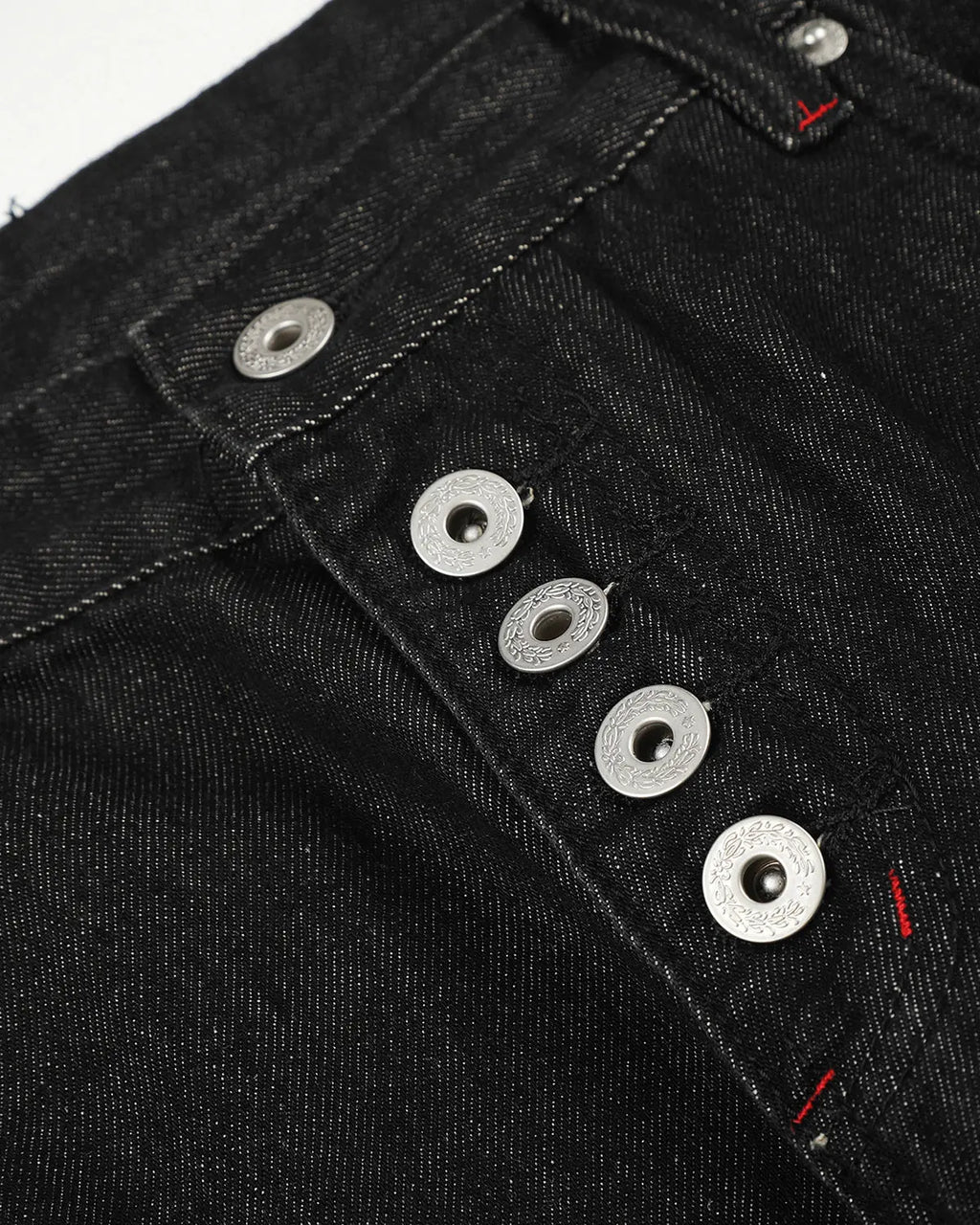 Inflation Streetwear Side Eyelet Buttons Barrel Jeans showing the front view with eyelet details and classic denim design.