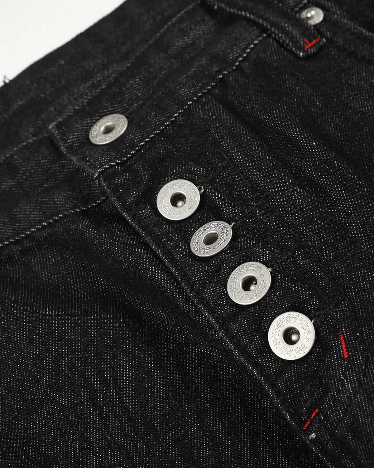 Inflation Streetwear Side Eyelet Buttons Barrel Jeans showing the front view with eyelet details and classic denim design.