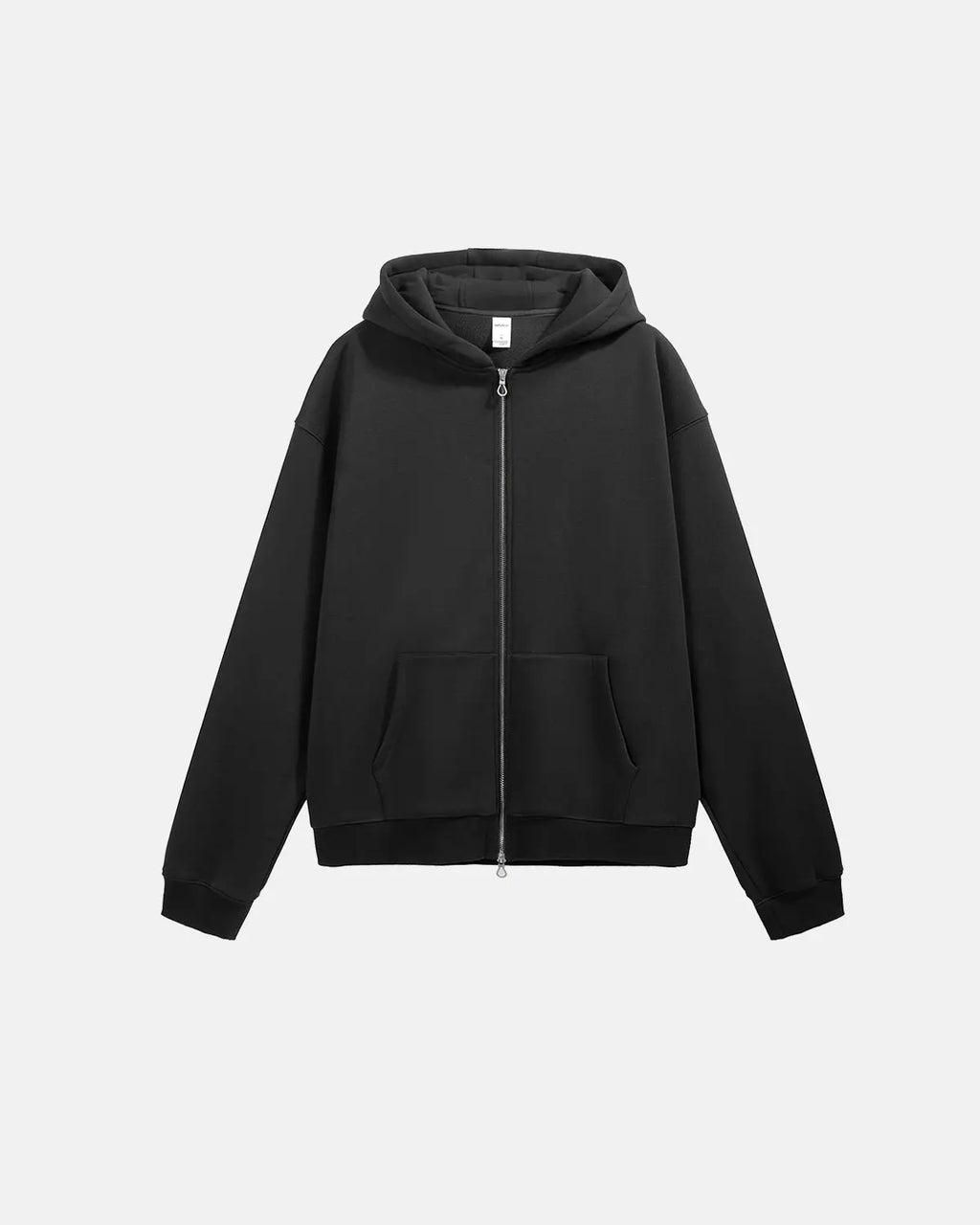 Inflation Streetwear fleece zip-up oversized hoodie in soft material, featuring a relaxed fit with a high collar and front zipper.